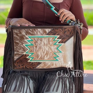 Bolso de mano con flecos de cuero tallado a mano, bolso de mano oculto de cuero de vaca para mujer, bolsos cruzados multiusos - Product Image 1