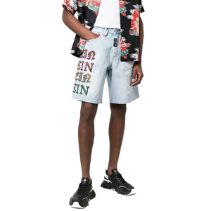 Low Moq Denim Fabricantes Alta calidad Custom Distressed Dark Half Oversized Jean Shorts Vintage Washed Baggy - Product Image 3