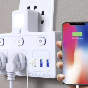 Interruttore per luce notturna da camera da letto con presa multipla e porte USB per apparecchiature elettroniche - Product Image 3