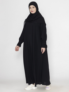 Abaya de créateur unique pour femme, style ethnique, manches longues, burqa noire, ensemble hijab khimar en polyester uni, disponible au meilleur prix - Product Image 3