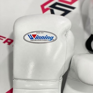 Gants de boxe professionnels personnalisés en cuir de vachette véritable, blancs, à lacets, pour le combat et le sparring, OEM ODM - Product Image 2
