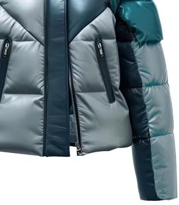 Mer Vert Gris En Peau De Mouton À La Mode Col Haut Lisse Zip-up Baggy Doux Décontracté Matelassé Personnalisé Puffer Veste En Cuir - Product Image 4