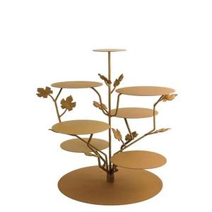 Support à gâteau fini en poudre d'or de haute qualité suspendu en cristal à 2 couches en métal fer forme ronde - Product Image 5