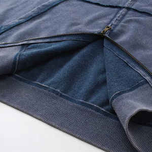 Hip Hop Streetwear gris peso pesado de gran tamaño hombres Vintage peso pesado desgastado conjunto Puff impresión Ácido lavado sudaderas con capucha personalizadas - Product Image 3