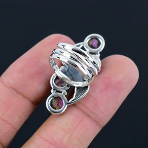 Anello di Alta Qualità in <span class=keywords><strong>Argento</strong></span> Sterling <span class=keywords><strong>925</strong></span> con Turchese Ostrica, Certificato, per Matrimonio, con Gemma Naturale, Fascia Eternity, Personalizzabile, per Feste Eleganti - Product Image 3