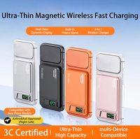 Batterie externe magnétique en aluminium aérospatial LC1 avec écran TFT intelligent, charge rapide sans fil 15W, support N52, format de poche, haute capacité