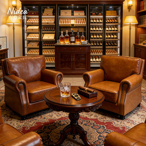 Fauteuil classique américain vintage en <span class=keywords><strong>cuir</strong></span> véritable, une place, avec accoudoirs roulés et garniture cloutée, pour chambre à coucher et bar d'hôtel - Product Image 1