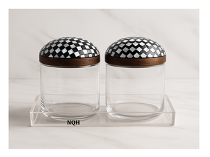 Ensemble de 3 pots de conservation hermétiques en bois de luxe avec couvercle incrusté de nacre, contenants en verre faits à la main pour fruits secs et en-cas - Product Image 4