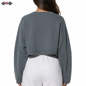 Sudadera de Invierno para Mujer, Estilo Nuevo, Holgada, Corta, con Media Cremallera y Cuello en V, Transpirable, de Felpa, Poliéster/Algodón, Venta al por Mayor - Product Image 5