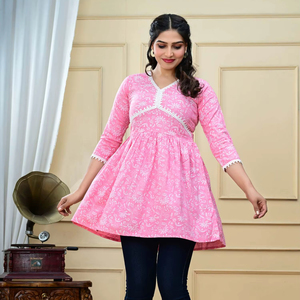 Ensemble long 2 pièces pour femme, décontracté, imprimé, en coton Oxford rose, chemise et pantalon, manches trois-quarts, col cranté, séchage rapide - Product Image 1