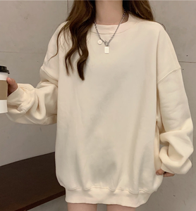 เสื้อสเวตเชิ้ตสีพื้นแบบกำหนดเอง ทรงหลวม สไตล์ลำลอง เสื้อฮู้ดดี้คอกลมสำหรับผู้หญิง - Product Image 5