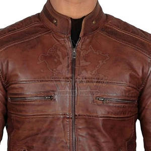 Veste en cuir de vache véritable noire de haute qualité pour homme, col montant et logo frontal, veste d'hiver respirante et écologique 2025 - Product Image 5
