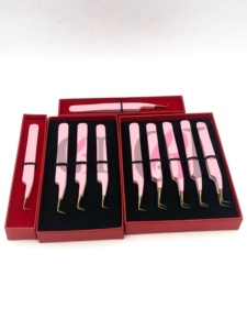 Pinces à cils en acier inoxydable antistatiques et antimagnétiques, pointes dentelées et lisses, longueur 10 mm, logo personnalisé, revêtement poudré - Product Image 3