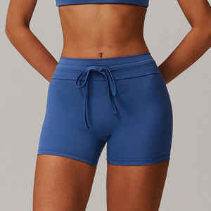 Short de yoga taille haute pour femme Pantalon athlétique à séchage rapide et respirant avec motif solide de levage de la hanche et fermeture à cordon de serrage - Product Image 3