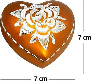 Classic Heart Shape Keepsake Urn <b>for</b> Human <b>Ashes</b> with <b>Box</b> and Stand - Bright Yellow Color with Diamond Cut Design 7 Cms High - Product Image 3