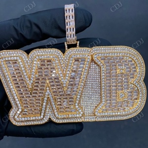 Personnalisation de WB Baguette Cut VVS1 Moissanite Argent Solide Plaqué Or Hip Hop Super Iced Out Pendentif Pour Unisexe - Product Image 1