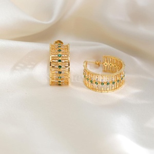 925 Sterling <b>Silver</b> Women's <b>Earrings</b> with Green Gemstone Moissanite Lab-Grown Natural Diamond <b>Hoop</b> Jewelry From India - Product Image 3
