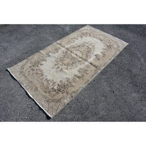 Vintage Turkish Wool <b>Rug</b> 3.6 X 6.7ft <b>Boho</b> Handmade Beige Brown Patchwork Design for Living Rectangle Hallway Latex Sidebedrug - Product Image 3