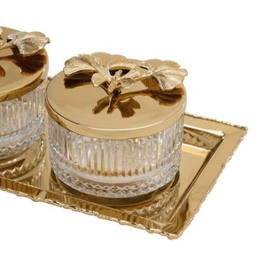 Glamorous crystal bowl with metallic lid & <b>tray</b> ideal for festive occasions bowl adds touch of sophistication to celebrations - Product Image 3