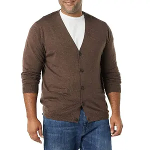 Модная мужская одежда, вязаный свитер с полной молнией, кардиган, однотонный зимний Повседневный Кардиган из чистой шерсти на заказ, шерстяной мужской свитер