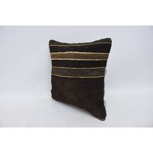 Brown Wool Kantha Patchwork Pillow 14x14 Inch Rustic Design Woven Vintage Embroidered <b>Print</b> Decorative <b>Cushion</b> for Bedding Floor - Product Image 4