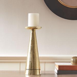 Set of 3 Designer Metal <b>Pillar</b> <b>Candle</b> Holder for Home and Christmas Tabletop Decoration Shiny Gold <b>Candle</b> <b>Pillars</b> - Product Image 2