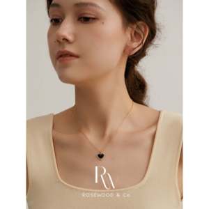 Collana con Ciondolo a Cuore Nero Pavé - Product Image 2