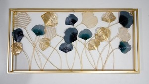 Vente chaude Moderne Feuille Fleur Double Cadre En Métal Mur Art Ginkgo Feuille À La Main Tenture Salon Chambre Anniversaire Mariage - Product Image 3