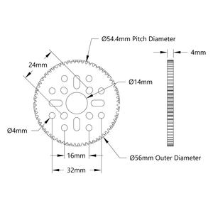 เกียร์อะลูมิเนียม 68 ฟัน แบบติดตั้งบนดุมล้อ (MOD 0.8, หนา 4 มม. รู 14 มม.) สำหรับหุ่นยนต์ STEM REV WCP FTC FRC - Product Image 2