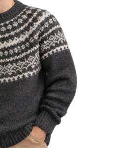 Vintage Fair Isle Knit Sweater Charcoal Gray And White Pattern Crew Neck Warm Winter <b>Pullover</b> <b>Mens</b> OEM Wholesale Supplier - Product Image 4