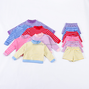 Conjunto de Sudadera a Rayas para Niñas 2026, Sudadera de Algodón con Cuello Alto y Bolsillos, Pantalones Cortos, Estándar Estadounidense para Deportes Escolares y Uso Diario - Product Image 2