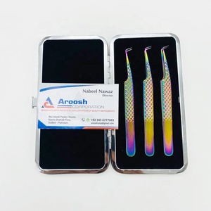 Vente en gros de pinces professionnelles solides en acier inoxydable à 90 degrés, plasma arc-en-ciel, extensions de cils à poignée diamantée - Product Image 2