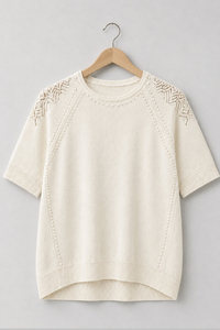 เสื้อสเวตเตอร์ไหมพรมแขนสั้นสีเขียวมะกอกสำหรับผู้หญิง คอกลม สีพื้น เรียบง่าย สวมใส่สบาย ผลิตจากผ้าฝ้าย 100% เหมาะสำหรับฤดูใบไม้ผลิ เนื้อผ้าเบาสบาย - Product Image 3