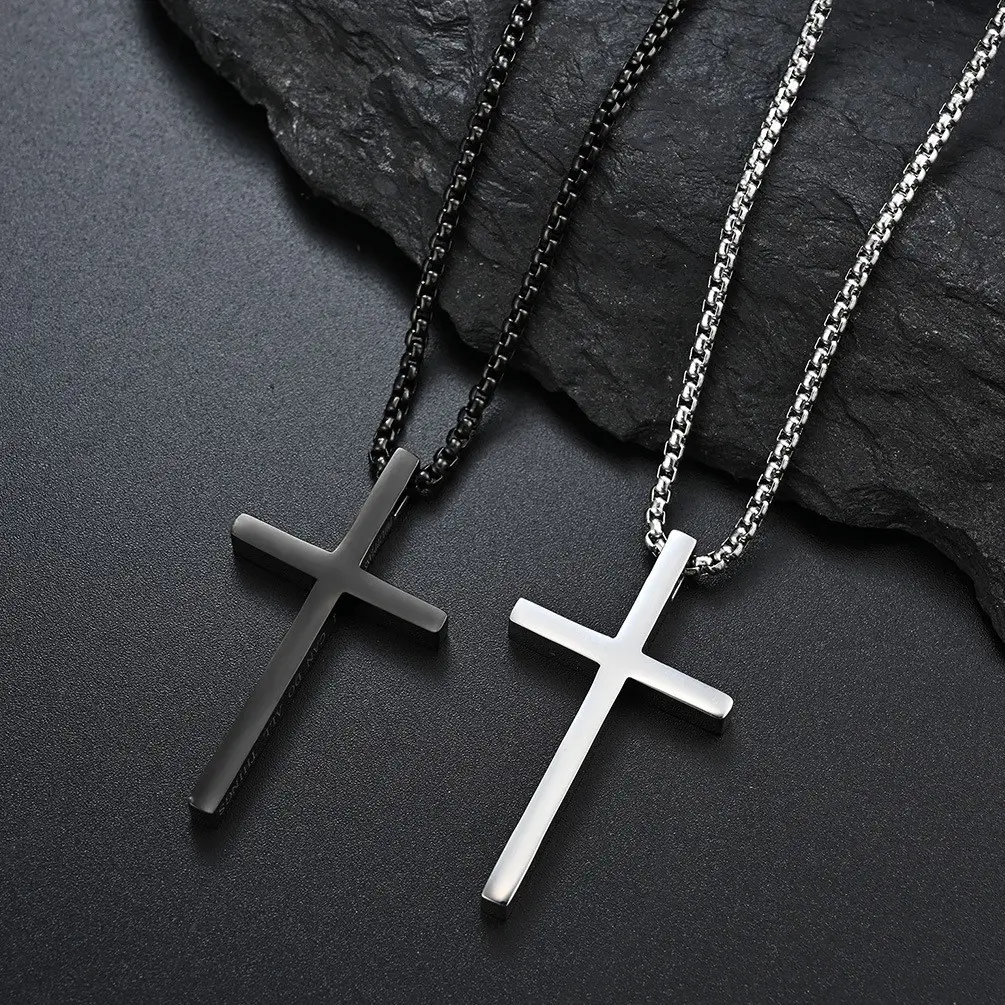 Titane acier simple croix collier unisexe style sans sexe hommes et femmes pendentif chandail chaîne pendentif