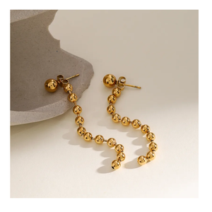 Mode Boucle D'oreille Unique Premium 18k Or En Acier Inoxydable Avant et Arrière Ronde Perle Chaîne Boucles D'oreilles Ronde Perle Gland Boucle D'oreille - Product Image 2