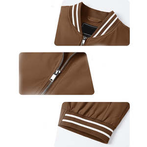 Blouson universitaire marron pour homme, imperméable, respirant, en toile tricotée, décontracté, pour l'hiver, avec col, poignets et ourlet zippés, fin - Product Image 2