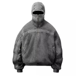 Sweatshirts à capuche personnalisés pour hommes du fabricant Sweatshirts à capuche 500Gsm Heavyweight Half Zip Acid Wash Print 3D Blank Size Hoodie - Product Image 5