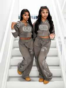 Conjunto de Sudadera con Capucha y Pantalones Deportivos de Felpa Francesa con Estampado Gráfico, Lavado Ácido, Estilo Holgado, con Cremallera, para Hombre, de Alta Calidad - Product Image 3