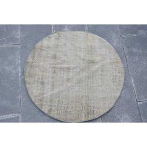 Tapis turc moderne fait à la main de grande surface 2.6x1,6 pieds Jute beige avec support en latex au design patchwork pour le couloir ou la chambre - Product Image 1