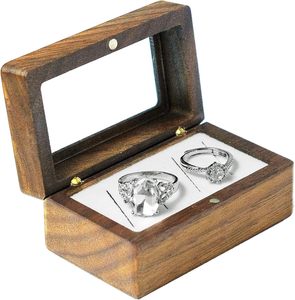 Boîte à bagues en bois de noyer décorative vintage stockage de bijoux de forme carrée avec une surface lisse exquise - Product Image 3