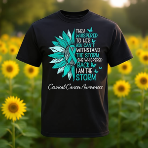 T-Shirt Premium Personalizzabile per la Consapevolezza sul Cancro Cervicale, Design Girasole, Colore Teal - Product Image 3