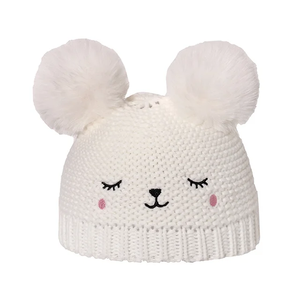 Recién llegado, gorro de punto de invierno infantil con estilo a la moda, bordado de cara bonita, pompón acrílico, ciclismo diario, pesca, viajes para bebés - Product Image 6