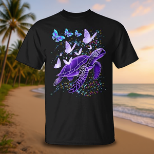 เสื้อยืดโปรโมชั่นลายผีเสื้อเต่าทะเลสีม่วง - Product Image 3