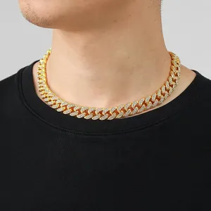Collar de Cadena Cubana con Colgante de Diamantes Completos Chapado en Oro, Estilo Hip Hop, Nuevo y Exclusivo, Simple, Europeo y Americano - Product Image 4