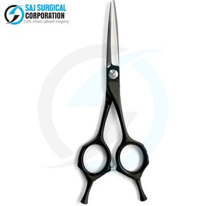 Tijeras de peluquero de diseño de belleza negra contemporánea Tijeras de pelo de acero japonesas de diseño de mango innovador para salones modernos - Product Image 2