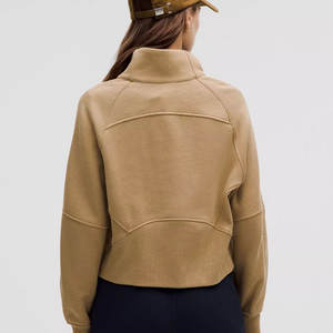 Customizable Women Crop Fleece Zipper up <b>Sweatshirt</b> Solid Color Long <b>Sleeves</b> Turtleneck Hoodies for Women With <b>Short</b> Neck Zipper - Product Image 3