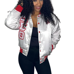 Nueva Chaqueta Varsity de Lona Satinada Profesional al por Mayor, Chaqueta de Béisbol Bordada para Mujer, Invierno - Product Image 3