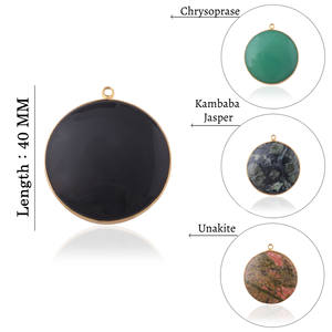 Conector de piedras preciosas de forma redonda grande de jaspe kambaba natural, suministro de Latón chapado en oro de 18K, conector para hacer collares de fianza única DIY - Product Image 6