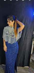 Cape burlesque élégante brins de perles paillettes attache le cou beau tissu de festival droit naturel pour les tenues de club polyester - Product Image 5