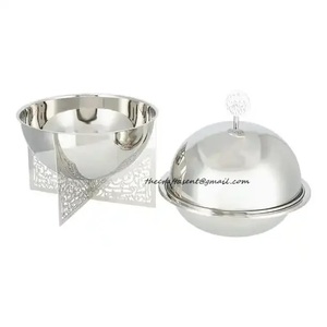 Cazuelas de acero con acabado plateado de alta calidad con tapa Calentador de alimentos de metal y servidor para cocinas Olla de metal para servir por India - Product Image 1